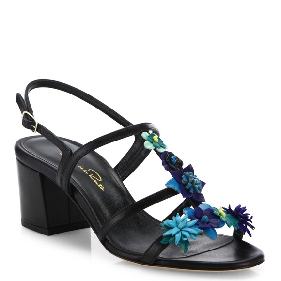 Oscar De La Renta Flower Embellished  Sandals - Picture 1 of 5